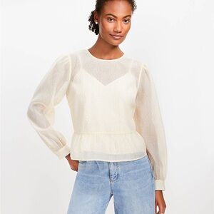 NWT Loft Feather Print Tie Back Peplum Blouse